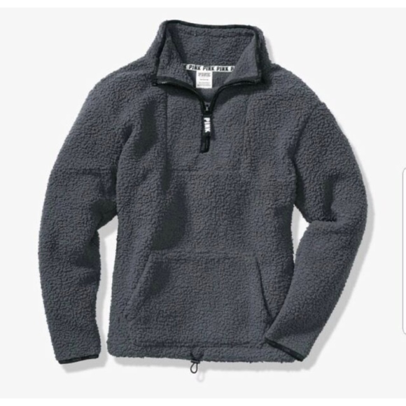 PINK Victoria's Secret Sweaters - VS Pink Sherpa Quarter Zip, Grey, S, EUC!